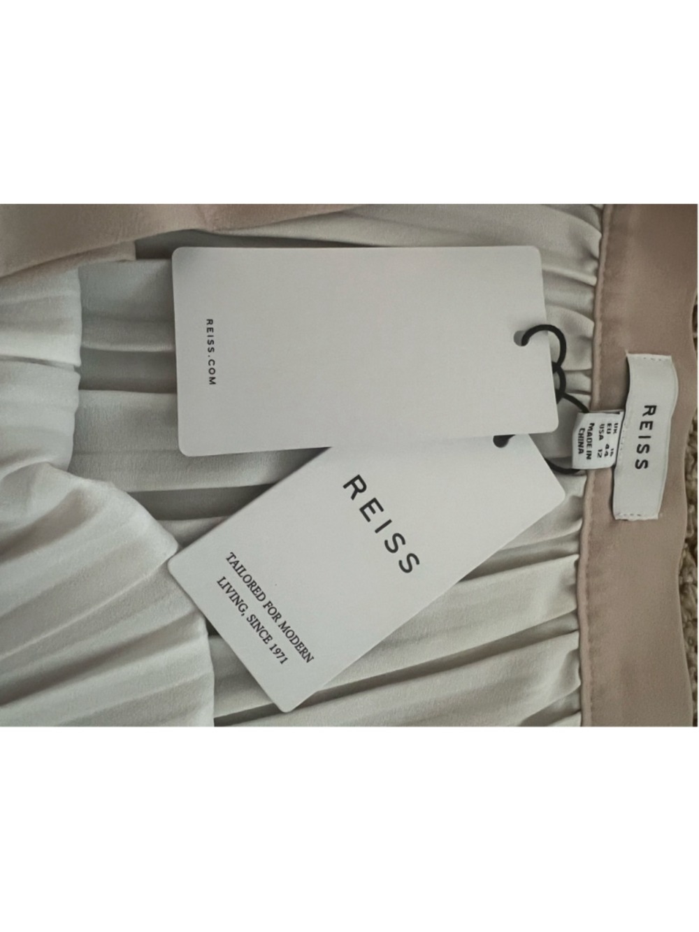 NWT REISS Lexie Striped Pleated Midi Skirt Size 12 Beige White - Picture 6 of 6